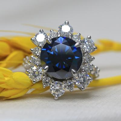 China 5CT FASHIONABLE Huge Style Original Jewelry Moissanite Paston Flower Engagement Blue Silver Ring For Anniversary Wedding Party Gifts for sale