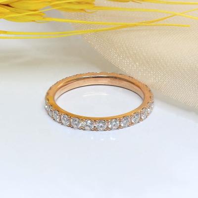 China Engagement Ring Wedding Ring 2mm Moissanite Sterling Silver 925 Round TRENDY Eternity Ring Band Rose Gold Plated for sale