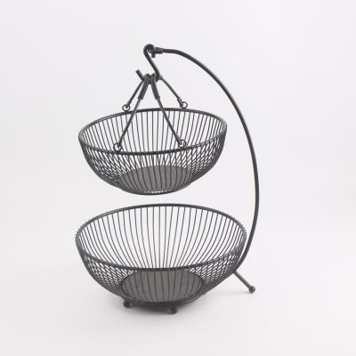 China 2 Tier Metal Sustainable Fruit Basket With Hook, Vegetable And Banana Fruit Storage Basket For Kitchen Counter for sale