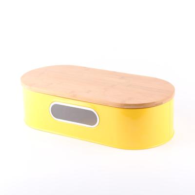 China Bamboo Lid Wooden Lid Bread Snack Storage Box Metal Bread Bin Packaging Bread Viable for sale