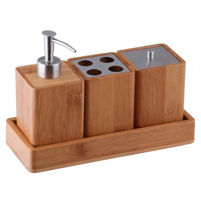 China Sustainable Bathroom Bath Set Stainless Steel Wholesale 4 Pcs Bamboo Home Hotel Bathroom 1 Set Fashionable White Box PFB210SET BSCI for sale