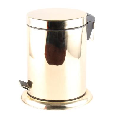 China Retro Gold Color Stainless Steel Pedal Bin Dust Bin Pedal Viable Round Waste Bin For Kitchen For Bathroom for sale