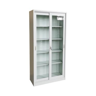 China Knock Down Sliding Glass Door Metal Cabinet Iron Straw Storage Cabinet 2 Door Closet for sale