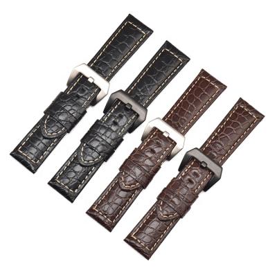 China 22mm 24mm Brown Pattern 26mm Black Genuine Leather Watch Band Strap Wholesale Crocodile Leather for sale