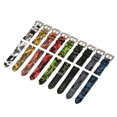 China 20mm 22mm 24mm 26mm Rubber Camouflage Silicon Watch Strap Silicone Rubber Watch Band for sale