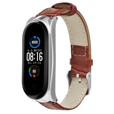 China Band 5 Leather Strap MI Wristband Smart Watch Leather Band For Xiaomi MI Band 5 for sale