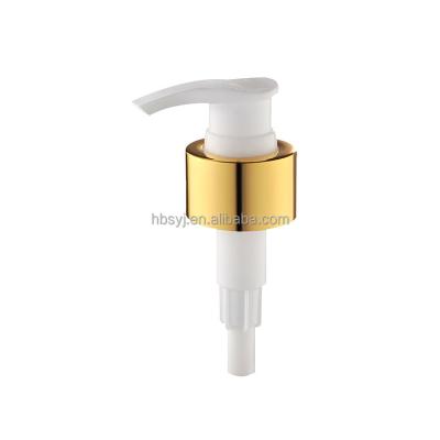 China Non-refillable Plastic Dispenser UV Coating Soap Pump Bottle Maker Gold Collar Aluminum Matte Lotion Pump for sale