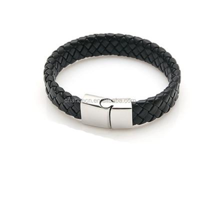 China 316L Stainless Steel Genuine Leather Jewelry Braided Mens Leather Bracelet Bangle for sale