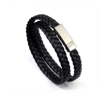 China 2017 Main Men's Fashion Jewelry Bangle Rock Style Black Cool Leather Bracelet Rock Bangle for sale