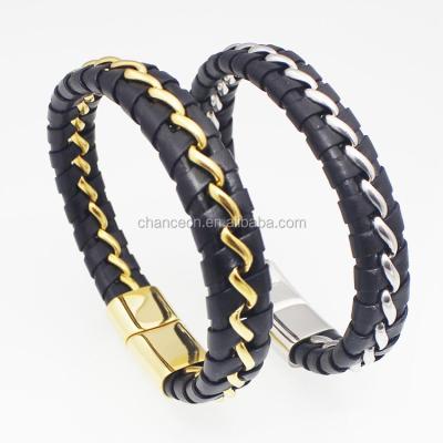 China Europe Stainless Steel Chain In Braided Leather Bracelets Men for sale