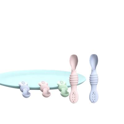 China Eco-Friendly Reusable Baby Feeding Spoon Adjustable Silicone Free Non-Toxic Baby Kids Feeding Spoon for sale