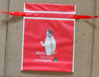 China Red double-layer material outer CPE + inner PE plastic gift bag, drawstring bag gift bag with ribbon for sale