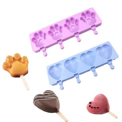 China 4 Cavities Bear Paw / Viable Heart Shape DIY Silicone Ice Cream Mold for sale