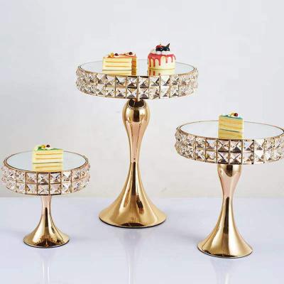 China Viable Gold Pearl Crystal Mirror Birthday Wedding Party Decoration Cake Stand for sale