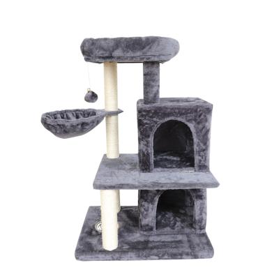 China Sustainable Cat Tree with extra scratching board and posts Kitten Tower Center with plush perch and dangling ball cat scratcher tree housing for sale