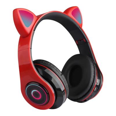 China Wholesale New Design Audifonos Cat Ear LED Light Headphone Foldable Radio Stereo Sound On Ear Earpiece for sale