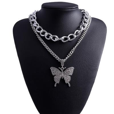 China Fashion Durable Women Cuban Link Chain Butterfly Ice Bling Necklace for sale