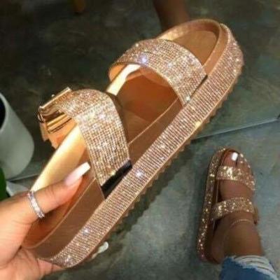 China Bling bling fashion trend summer cool design shoes plus size rhinestone fashion slipper for women for sale