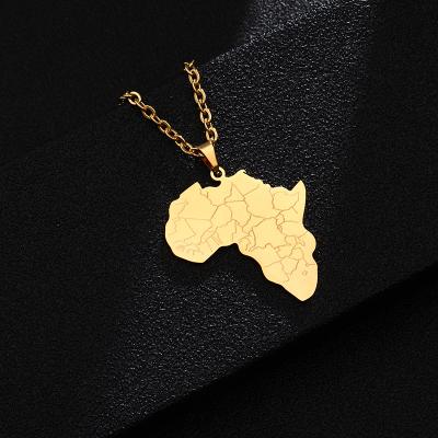 China New 2021 Designs Hip Hop Hip Hop Men Women Durable Jewelry Africa Map Stainless Steel Necklace for sale