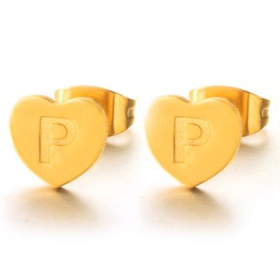 China Durable 26 Initial Letter Ear Stud Charm Heart Shape Stainless Steel Earrings for sale