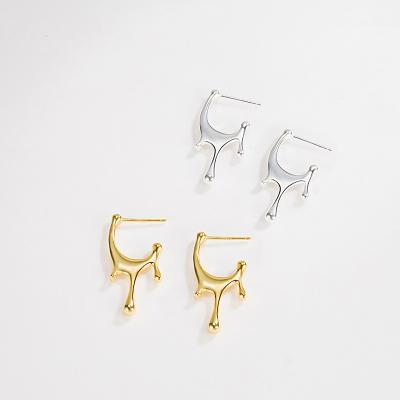 China CLASSIC ready to ship geometry water droplets earrings shape gold plated 925 Sterling Silver Jewelry Vendors for sale