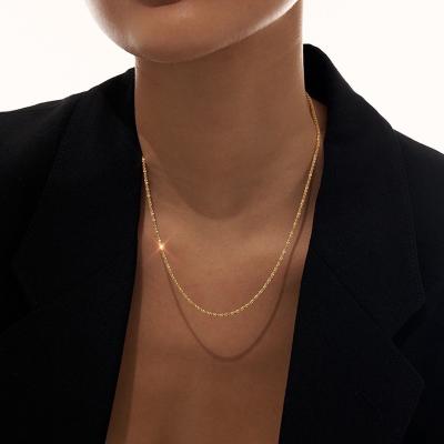 China Women Jewelry 2021 Simple Gold Minimalist Luxury Gold Lead Free Nickel Free Design Shiny Flat Shiny Chain Necklace for sale