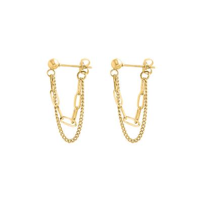 China Wholesale Fashion Trendy Jewelry Women 18K Gold Plated Stainless Steel Tassel Drop Link Chain Earrings for sale