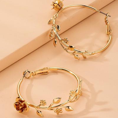 China 2021 CLASSICS Hot Sale Gold Plated Oil Drip Rose Flower Statement Hoop Earrings Non Tarnish Wholesale Jewelry for sale