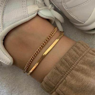 China Lead Free Nickel Free No Tarnish Minimalist Women Foot Bracelet 18k Gold Plated High End Herringbone Stainless Stee Anklets Body Jewelry for sale