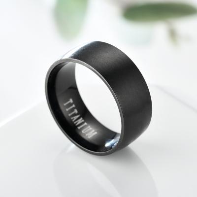 China Wholesale Punk New Simple Cool Design 8mm Width Matte Classic Rings, Stainless Steel Customize Name Black Ring For Man for sale