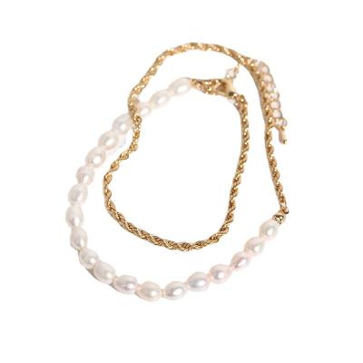 China FASHIONABLE Twist Chain Gold Stainless Steel Edelstahlkette Pearl Necklace Ladies Real Freshwater Pearl Necklace Natural Freshwater for sale