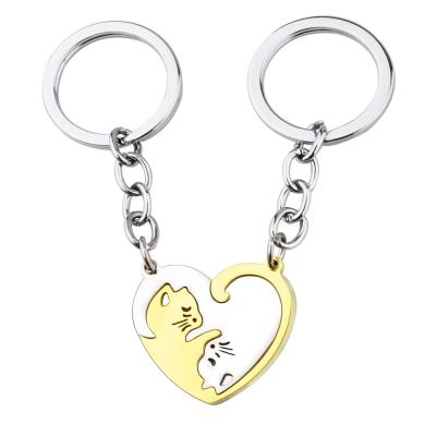 China 2Pcs/Set Metal His Hers Matching Keychain BFF Heart Yin Yang Cat Couples Keychains Stainless Steel Puzzle Couples Key Chain Jewelry for sale