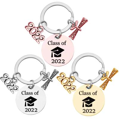 China Gold Lettering Custom Key Ring Personality Key Chain Stainless Steel DIY Key Ring Metal Circular Jewelry Student Graduation Gift for sale