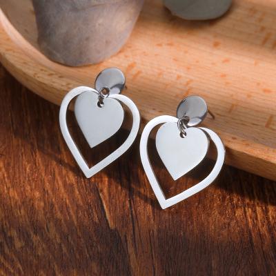 China Simple design punk silver color stainless steel heart drop earrings for women new brand fashion ear cuff piercing dangle earring for sale