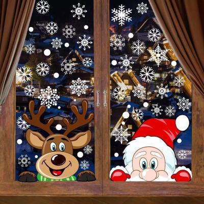 China Decorative Sticker Christmas Snowflake Window Cling Snowflake Santa Claus Reindeer Decals Holiday Decorations Christmas Decals Stickers For Christmas for sale