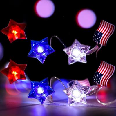 China String Light 4th of July Independence Day Decor LED Patriotic American Flag Stars String Lights Indoor Outdoor Battery Operated String Lights for sale