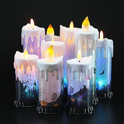 China Christmas Halloween Party Supplies Battery Operated LED Pillar Candles Halloween Flameless Flickering Candles For Halloween Decor for sale