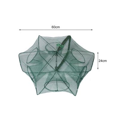 China Multifilament Green Color 6 Holes Bent Net Shrimp Cage Crab Hook Cage Fishing Tackle Hexagon Fish Traps for sale