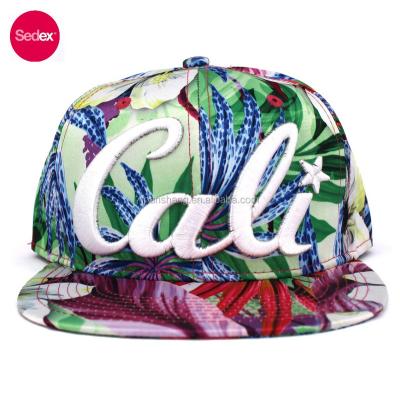 China JOHN CA Custom 6 Panel SEDEX 4-Pillar Cali Cap Bill Snapback Flat Hat With Floral Print for sale