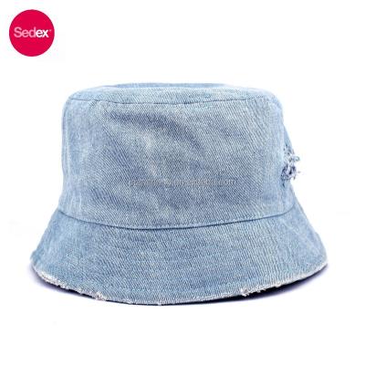 China Dobby SEDEX 4-Pillar 100% Cotton Denim Girls Washed Bucket Hat for sale