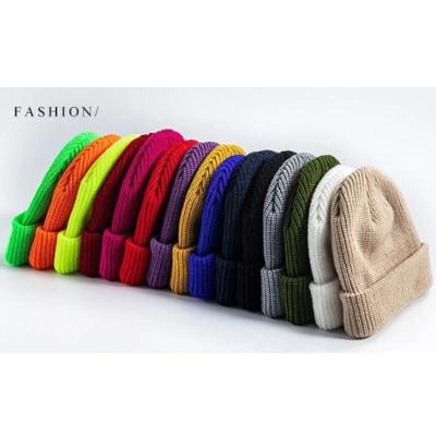 China HKS0001 COMMON autumn winter custom logo embroider female fashion cheap design knitted solid color beanie winter hat men's warm hat for sale