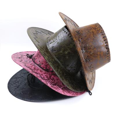 China New Knight Fashion Picture Cowboy Travel Round Cover Men's Round Cover Men Summer Outdoor Sunshade Leather Cool Waterproof Fisherman Bucket Hats for sale