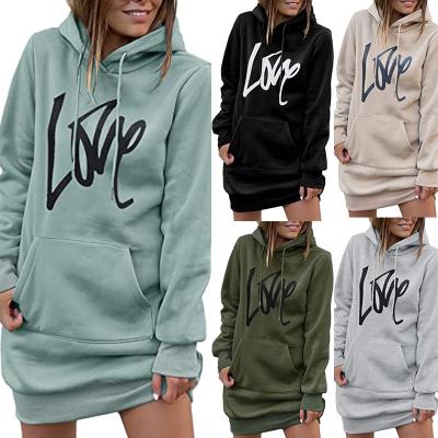 China CHD0003W Windproof Plus Size Women Long Drawstring Sweatshirt Loungewear Pullover Print Hooded Hoodies Dress for sale