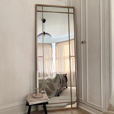 China Home Vintage Gold Frame Mirror Vintage Industrial Source Metal Full Window Mirror for sale