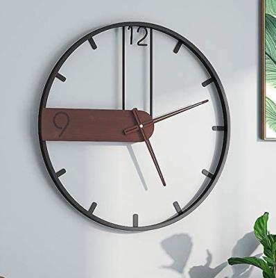 China Large Home Antique Source Style Wall Clock For Living Room Modern Wall Decor Metal Frame Silent Walnut Clock for sale