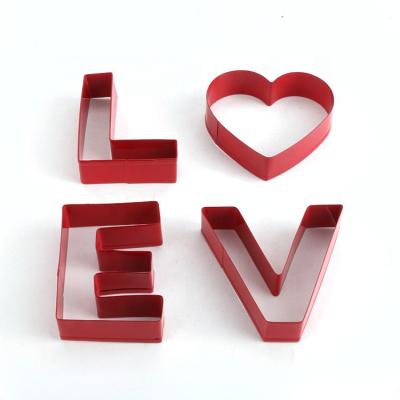 China Hot Sale Custom Made Stainless Steel Decoration 4pcs Valentine's Day Heart Shaped Cookie Cutter Letter Baking Set for sale