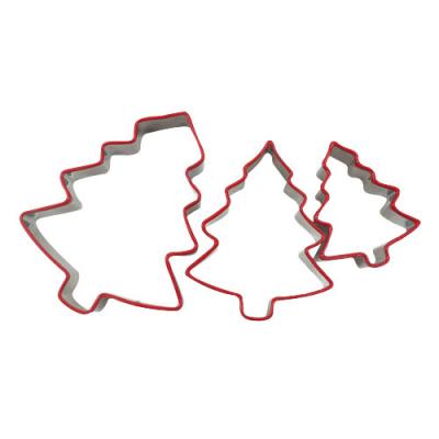 China Wholesale 3 Pcs Stainless Steel Red Viable Christmas Tree Shape 3d Baking Tools Cookies Mold Cutter Set for sale