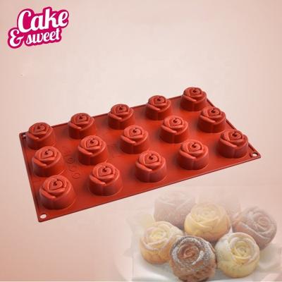 China Christmas Viable Kitchen Valentine Tool Fondant Cake Decorating Tool Food Grade 15 Cavity 3d Flower Shape Silicone Baking Silicone Rose Molds for sale