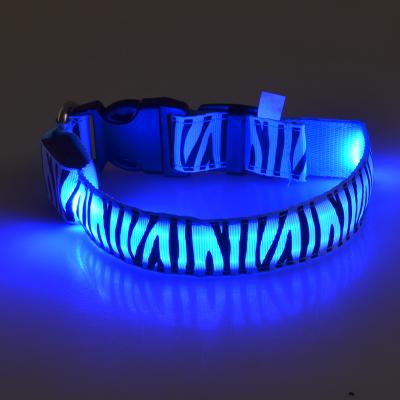 China Viable Wholesale Custom Made Night Safe Lightweight Pet Led Dog Collars With Zebra Pattern for sale