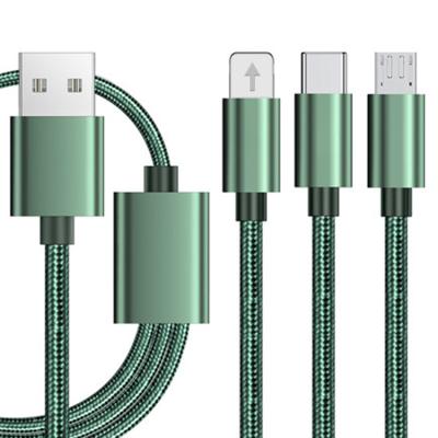 China Custom MP3/MP4 player braided usb 3 in1 c 3a type fast charging nylon micro usb type-c mobile phone data cable charger cable for iphone for sale